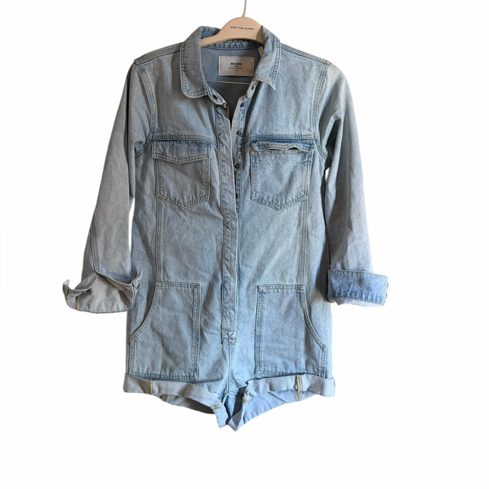 Women’s One Teaspoon Light Wash Denim Romper Pink Spray Paint Smiley Face XS - Picture 4 of 12